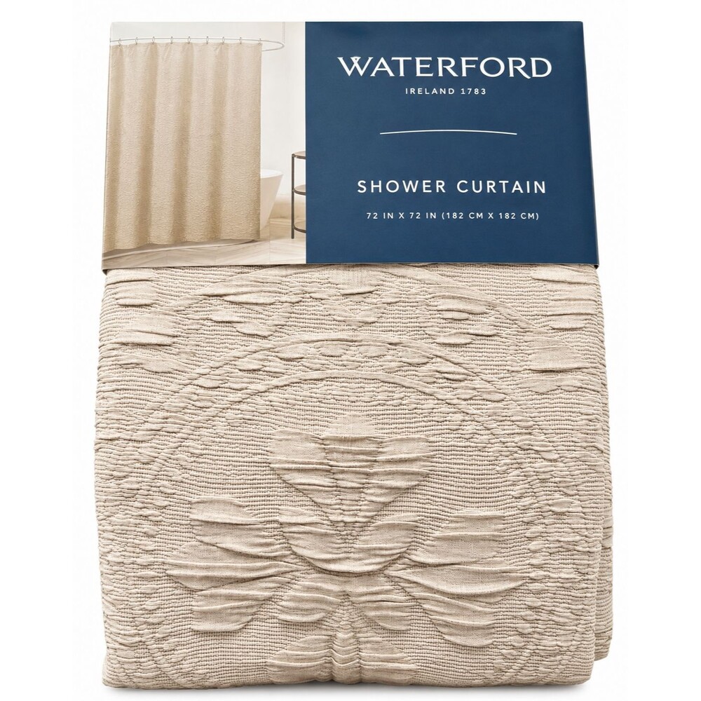 Waterford Luxury Shower Curtain 72x72 Beige Textured Fabric Machine Washable